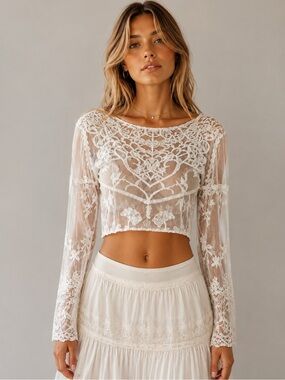 Native Rose Sheer Lace Balletcore‎ Fairy Coquette Romantic Crop Top